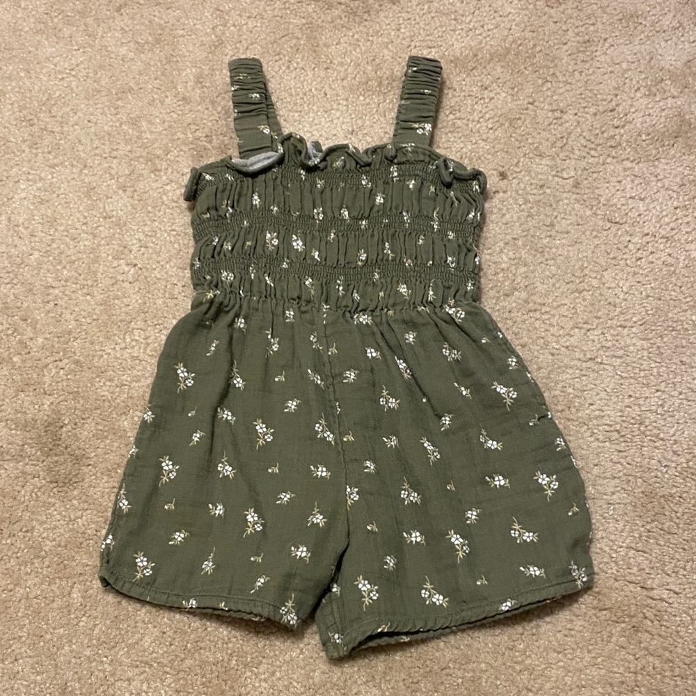 Kids Olive Green Floral Romper